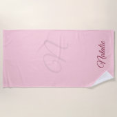 Pastelroze vaste kleur, monogrammen strandlaken (Voorkant)