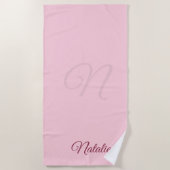 Pastelroze vaste kleur, monogrammen strandlaken (Voorkant)