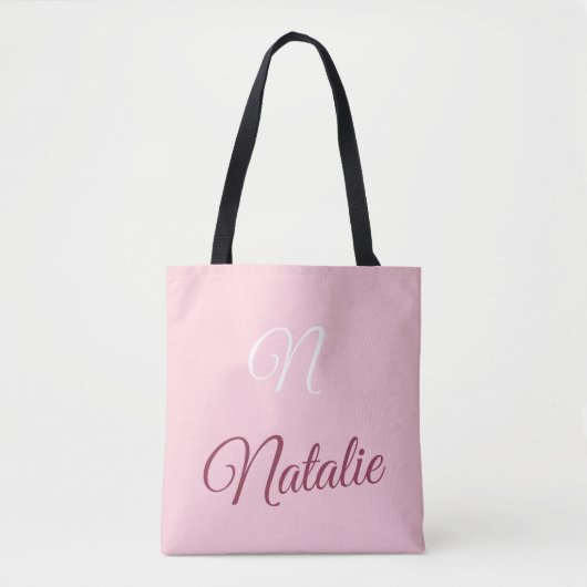 Pastelroze vaste kleur, monogrammen tote bag (Voorkant)