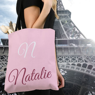 Pastelroze vaste kleur, monogrammen tote bag