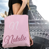 Pastelroze vaste kleur, monogrammen tote bag
