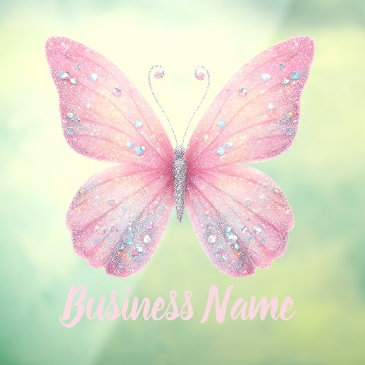 pastelroze vlinderlogo raamsticker (Vel 3)