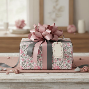 Pastelroze waterverf bloempatroon cadeaupapier