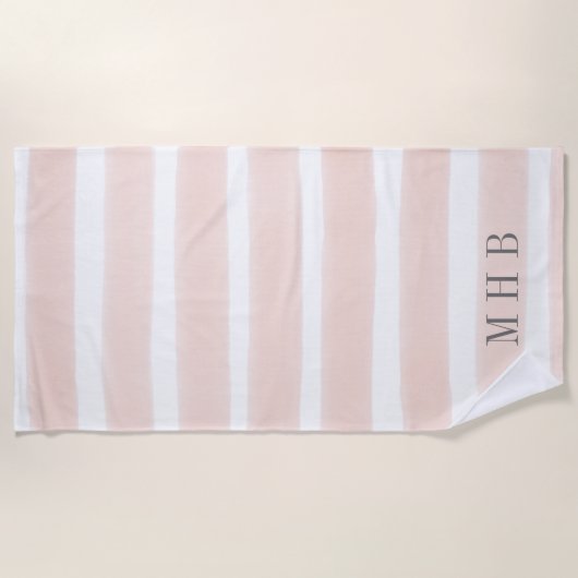 Pastelroze Waterverf streepmonogram Strandlaken (Voorkant)