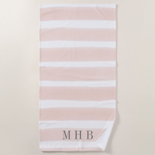 Pastelroze Waterverf streepmonogram Strandlaken (Voorkant)