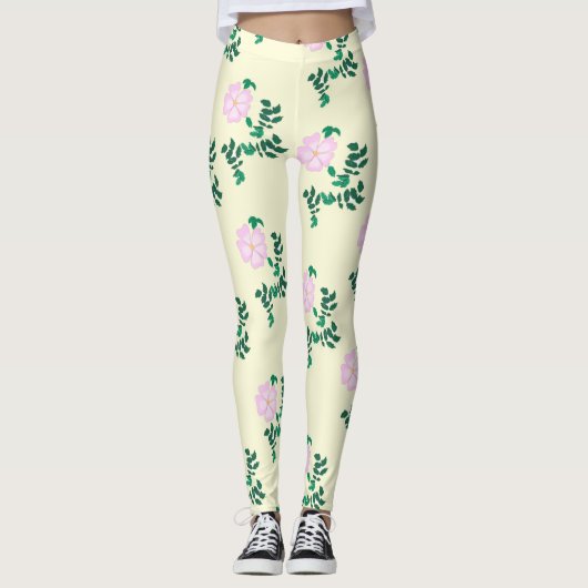 Pastelroze Wilde Roos Bloem Leggings (Voorkant)