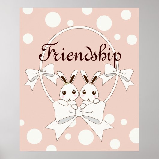 Pastelroze wit lint en knuffel tweeling konijn poster (Voorkant)