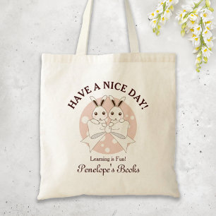 Pastelroze wit lint en knuffel tweeling konijn tote bag