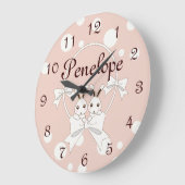 Pastelroze Wit Lint en Moppige Tweeling Konijn Grote Klok (Hoek)