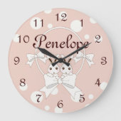 Pastelroze Wit Lint en Moppige Tweeling Konijn Grote Klok (Voorkant)