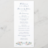 Pastelroze, witte en blauwe rozen en lint programmakaart (Voorkant)