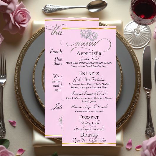 Pastelroze/Zilver - Hartjes & Dank U Menu
