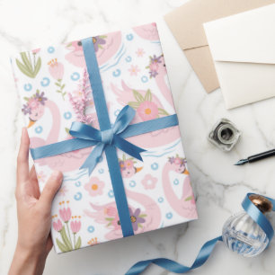pastelroze zwaanpatroon cadeaupapier