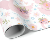  pastelroze zwaanpatroon cadeaupapier (Rol Hoek)