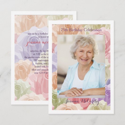 Pastelrozen Foto (Verticaal) Uitnodiging (Voorkant / Achterkant)