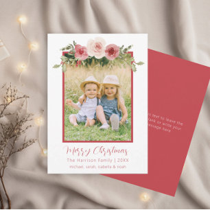 Pastelrozen & Hulstfamiliefoto Kerstkaart Kaart