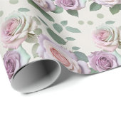Pastelrozen in tinten lila mint en blozenrood cadeaupapier (Rol Hoek)