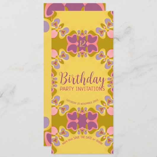 Pastels 12e Verjaardagsfeestuitnodiging Kaart (Voorkant / Achterkant)