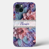 Pastels 3D bloemschikken, diamant lijst Case-Mate iPhone Case (Achterkant)