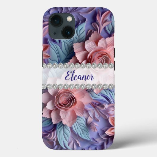 Pastels 3D bloemschikken, diamant lijst Case-Mate iPhone Case (Achterkant)