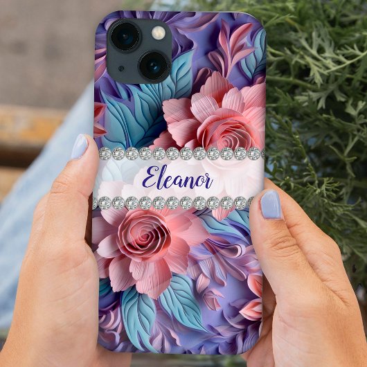 Pastels 3D bloemschikken, diamant lijst Case-Mate iPhone Case