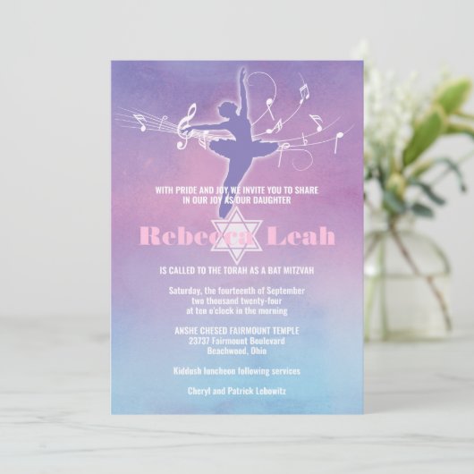  Pastels Ballet Dance, Dancer Bat Mitzvah Kaart (Staand voorkant)