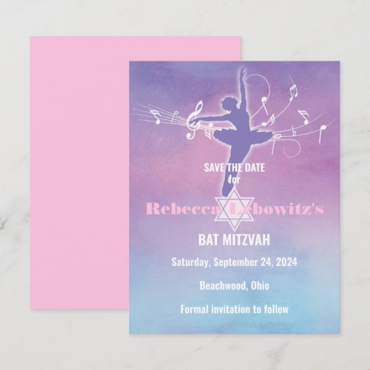  Pastels Ballet Dance, Dancer Save the Date Kaart (Voorkant / Achterkant)