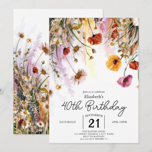 Pastels Bloemen Wildbloemen 40e verjaardag Kaart (Voorkant / Achterkant)