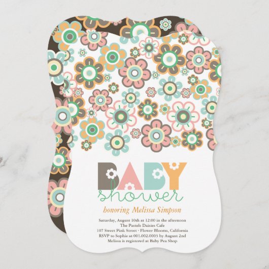 Pastels Daisies Flowers Blooms Baby shower Invite Kaart (Voorkant / Achterkant)