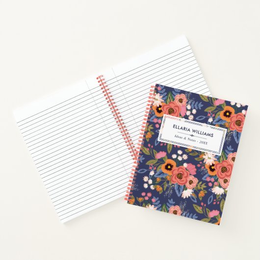 Pastels & Dark Blue Boho Floral Pattern Name Notitieboek (Binnen)
