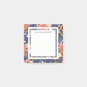 Pastels Dark Blue Boho Floral Pattern Post-it® Notes
