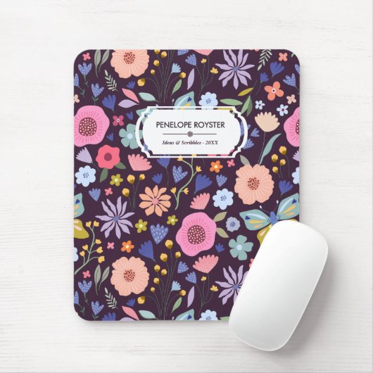 Pastels & Dark Plum Floral Pattern Name Mouse Pad Muismat (Met muis)