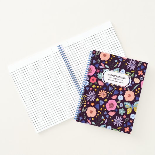 Pastels & Dark Plum Floral Pattern Name Notebook Notitieboek (Binnen)