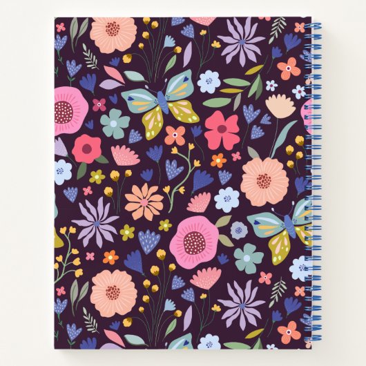 Pastels & Dark Plum Floral Pattern Name Notebook Notitieboek (Achterkant)
