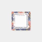 Pastels Donkerblauw Boho Bloemenpatroon Aangepaste Post-it® Notes (Voorkant)