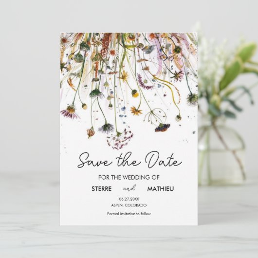 Pastels Eenvoudige Wildbloemen Save The Date (Staand voorkant)