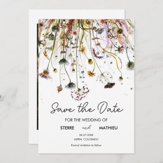 Pastels Eenvoudige Wildbloemen Save The Date (Voorkant / Achterkant)