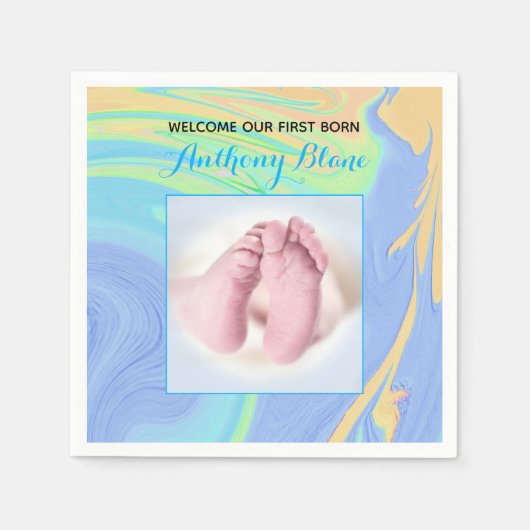 Pastels en Blue "Sip and See" met foto Servet (Voorkant)