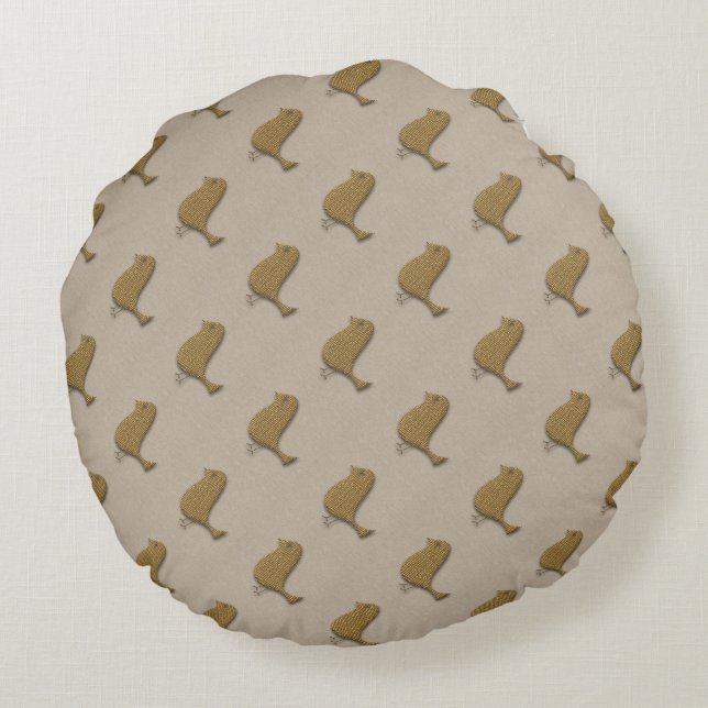 Pastels Golden Leaf Bird Pattern Lover Pillow Rond Kussen (Achterkant)