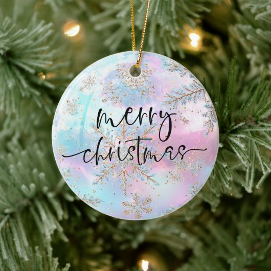  pastels Gouden Sneeuwvlokken Vrolijk Kerstfeest Keramisch Ornament (Boom)