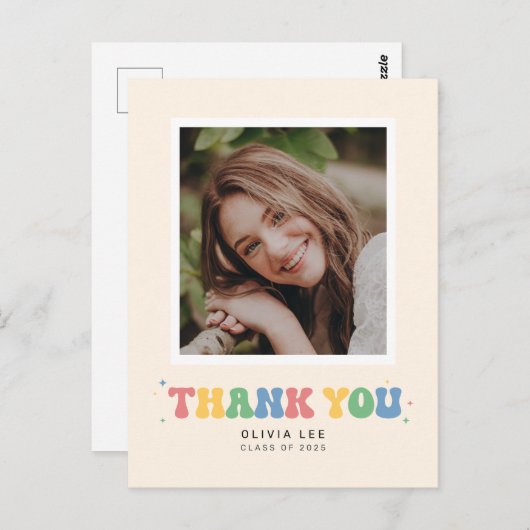 Pastels Groovy Retro Afstuderen Dank u Briefkaart (Voorkant / Achterkant)