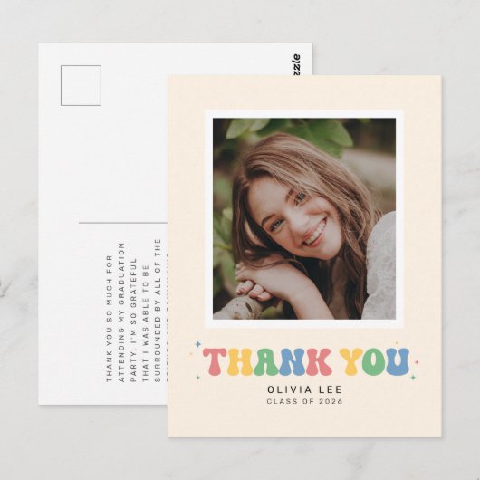 Pastels Groovy Retro Afstuderen Dank u Briefkaart (Voorkant / Achterkant)