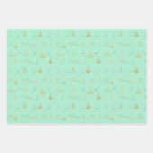 Pastels met Elegante Gouden Kerstboom Doodles Inpakpapier Vel (Voorkant)