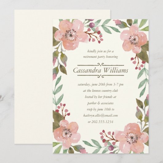 pastels | Pensioenpartij Floral Wreator Kaart (Voorkant / Achterkant)