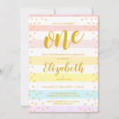 Pastels Pink Stripes Dot Waterverf Girls Birthday Kaart (Voorkant)