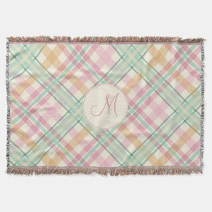 pastels plaid summertime roze munt met monogram deken