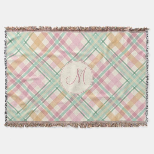 pastels plaid summertime roze munt met monogram deken (Voorkant)