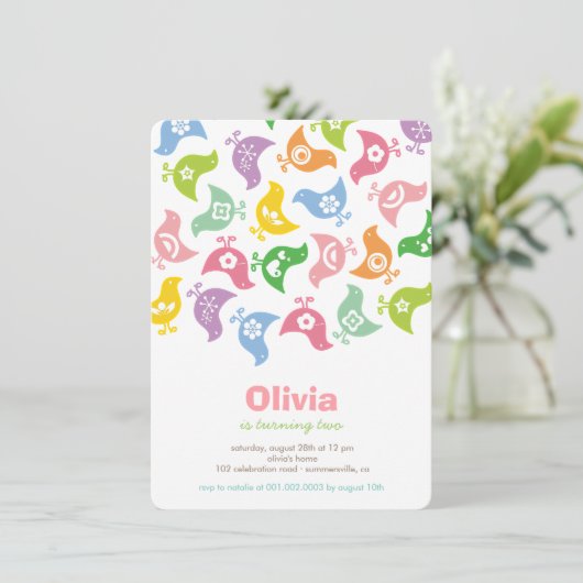 Pastels Retro Chicks Girl Birthday Party Invite Kaart (Staand voorkant)