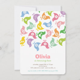 Pastels Retro Chicks Girl Birthday Party Invite Kaart