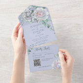 Pastels & White Peonies Peri Floral QR Code All In One Uitnodiging (Afscheurbaar)